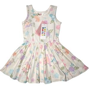 Dot Smile Girls Sz 2T Pastel Birds Flower Beige Tank Dress Toddler Spring NWT